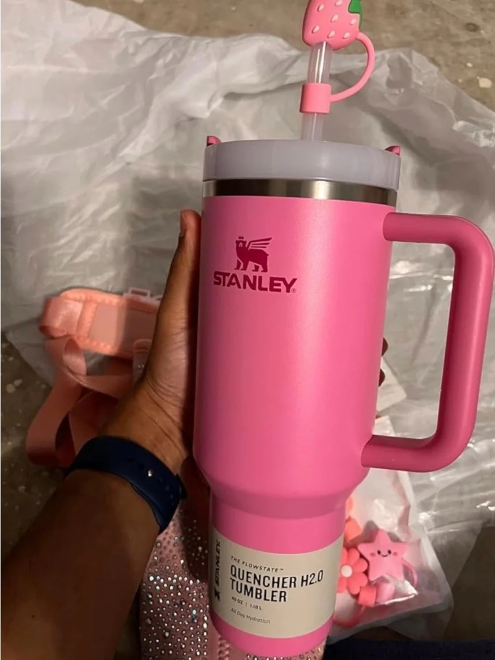 Stanley Pink Quencher H2.0 Tumbler - Insulated Handle Mug